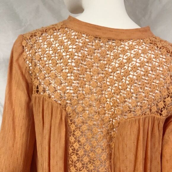 FREE PEOPLE Orange Crochet Back Blouse Top - Picture 5 of 7